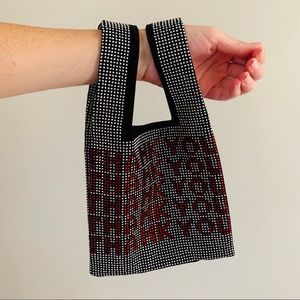 NWOT Thank You Silver Beaded Bag